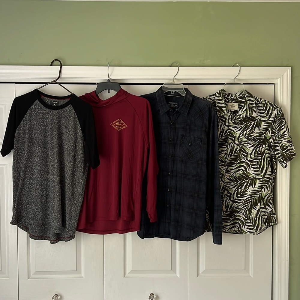 American Eagle Salty Crew Hurley Men’s Shirts Size Large lot of 4 Long & Short S